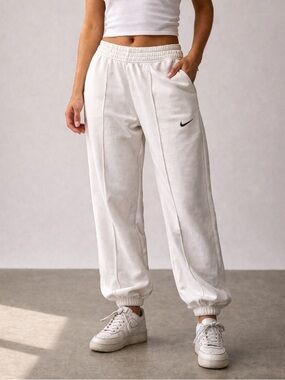 Nike Mid Rise Tapered Exposed Seam Fleece Joggers White Size XS